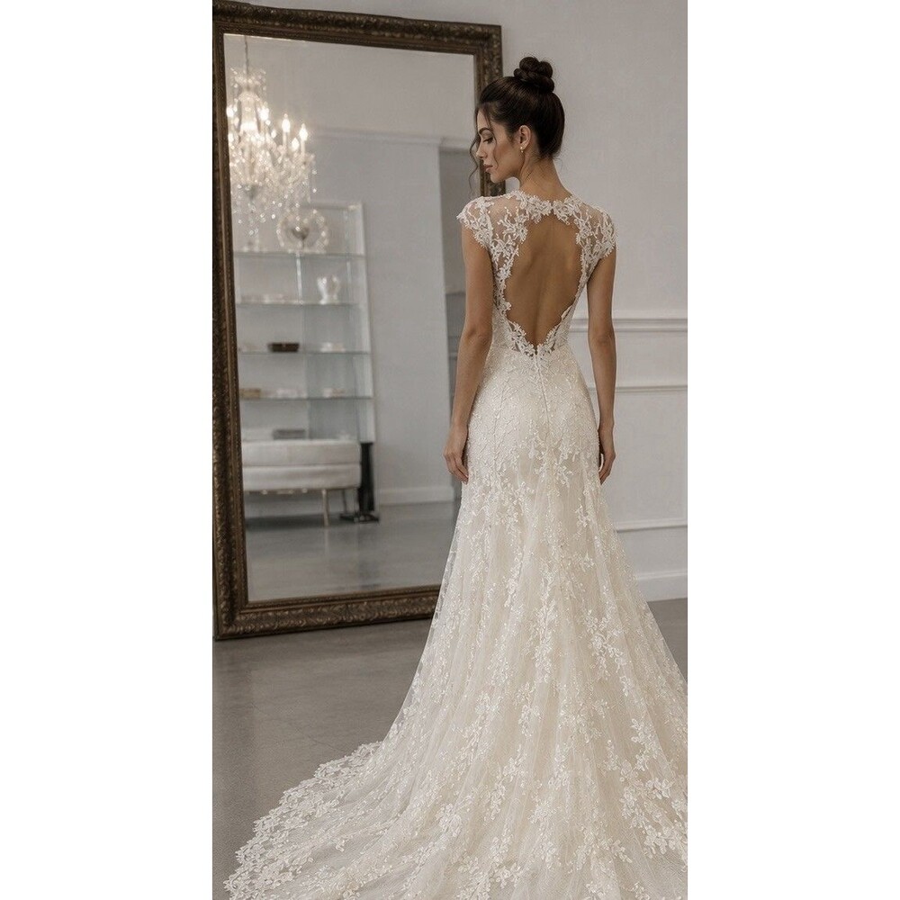 Pnina Tornai Couture Ivory Lace Mermaid Wedding Dress Cathedral Train Gown